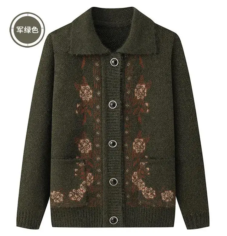 Red Knitted Lapel Cardigan for Elderly Women — feature 22