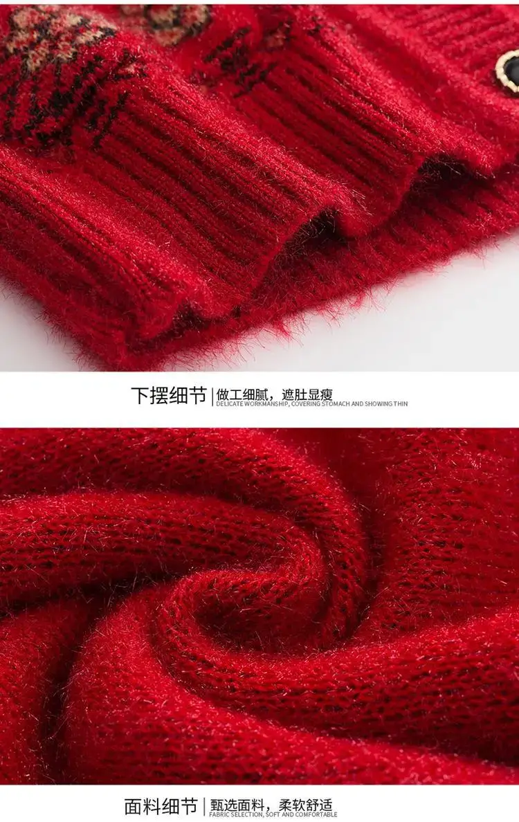 Red Knitted Lapel Cardigan for Elderly Women — feature 25