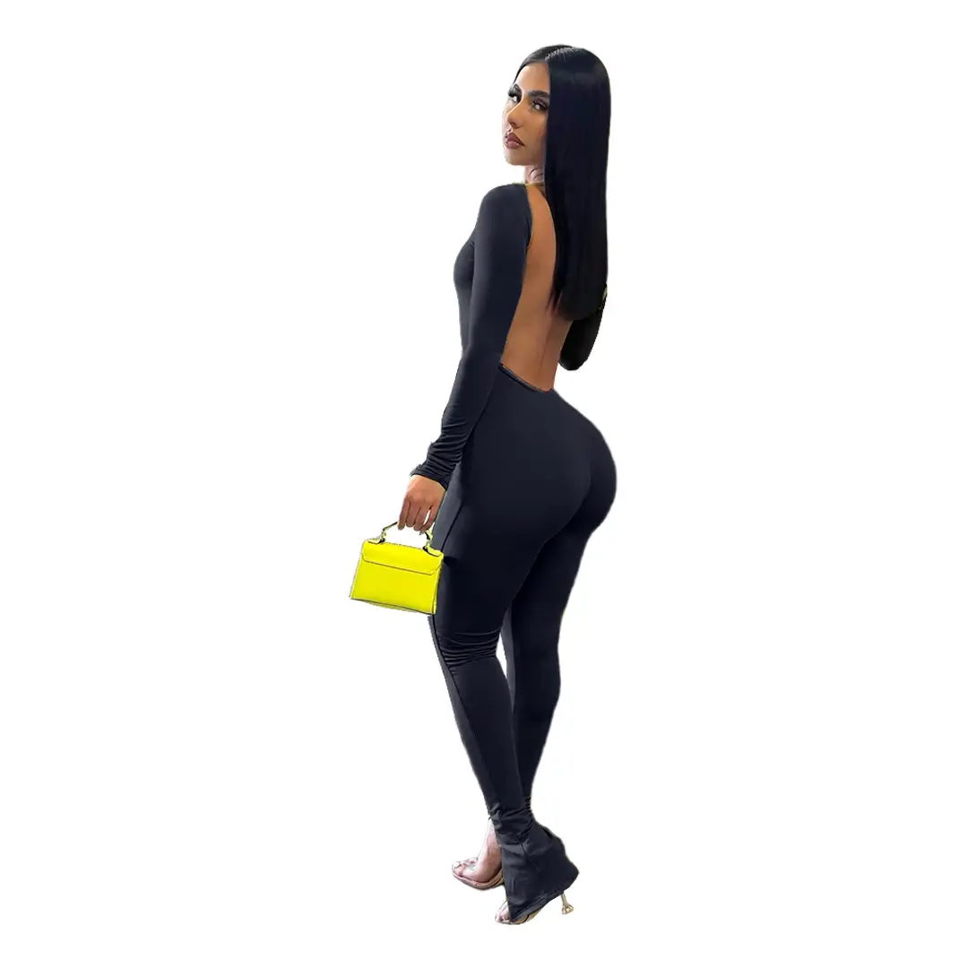 European Women's Backless Fingersuit Solid Color - Image 2