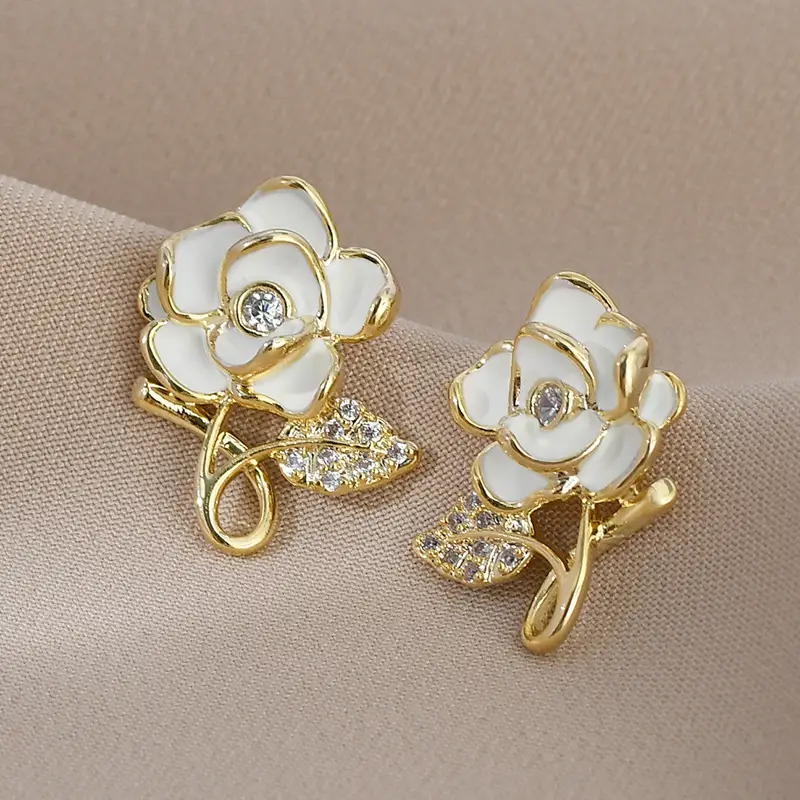 2023 Elegant S925 Gold Camellia Earrings for Women - Image 3