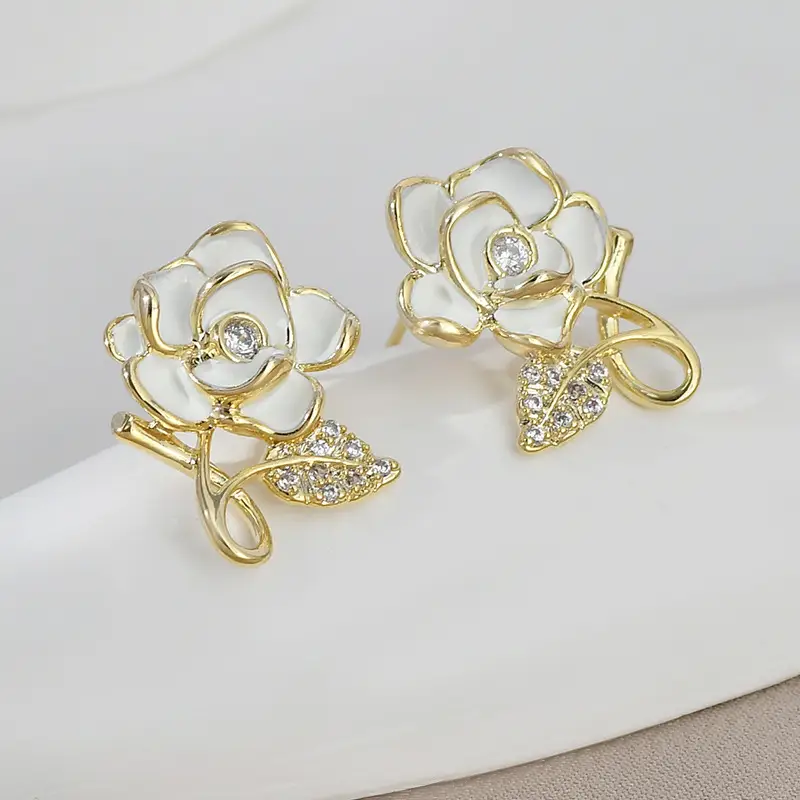 2023 Elegant S925 Gold Camellia Earrings for Women - Image 5