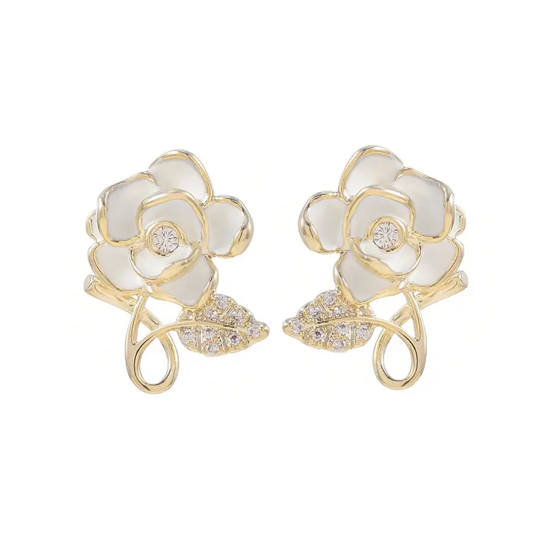 2023 Elegant S925 Gold Camellia Earrings for Women - Image 6