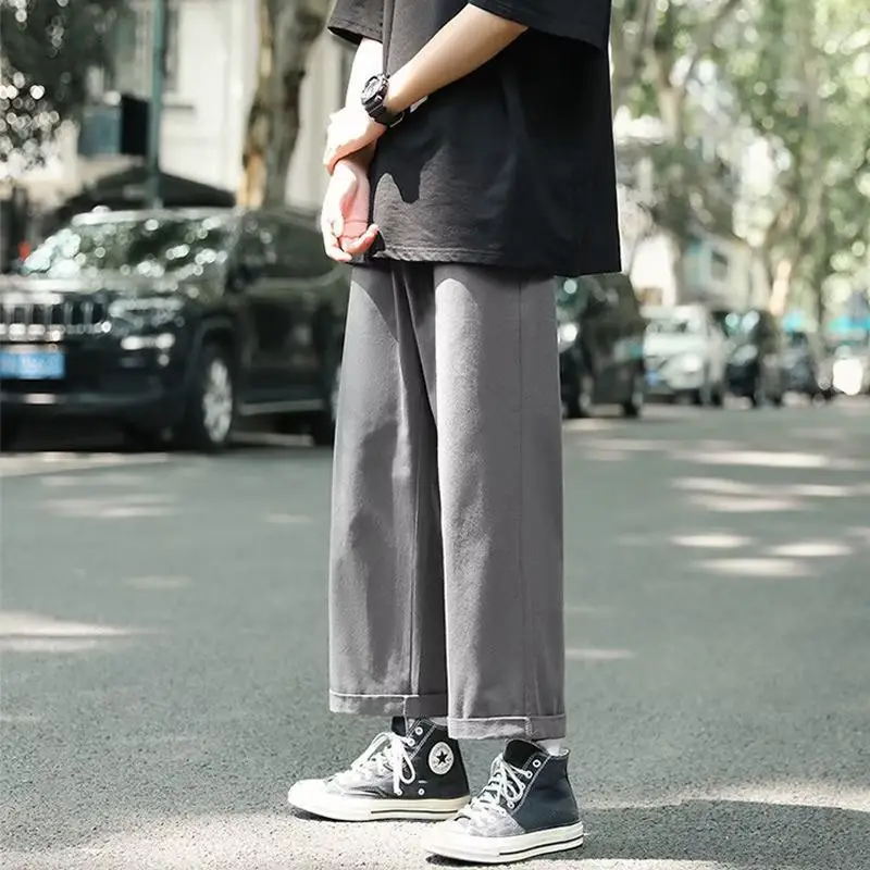 Men Loose Straight Pants Solid Color Autumn Casual Wear - Image 7