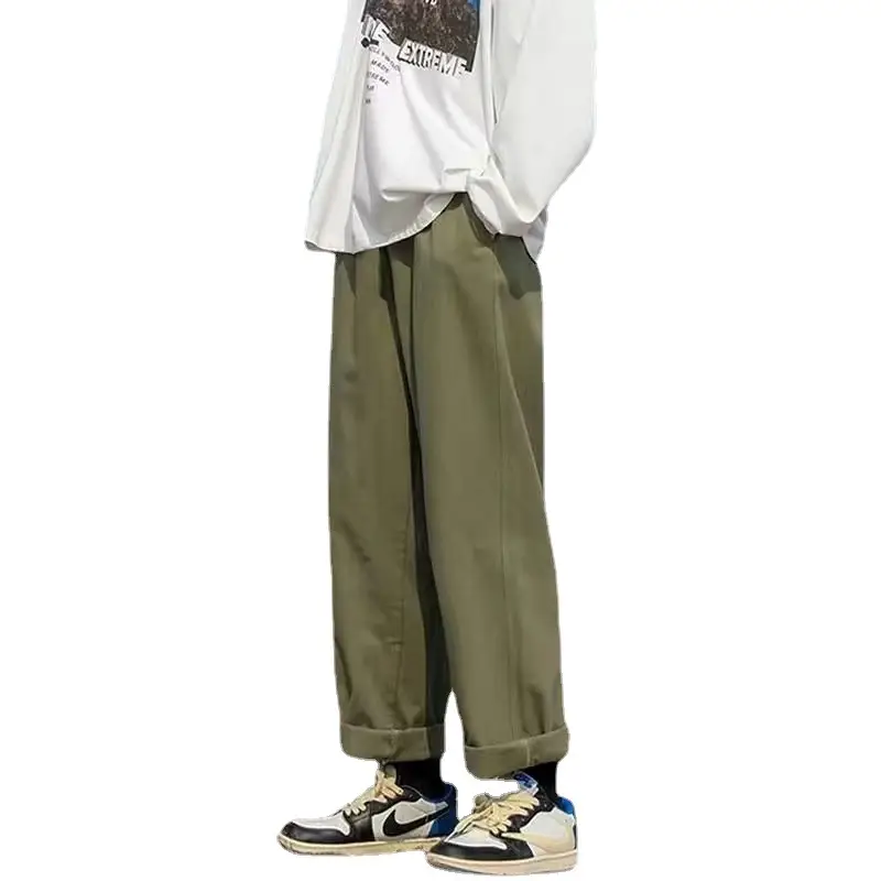 Men Loose Straight Pants Solid Color Autumn Casual Wear - Image 8