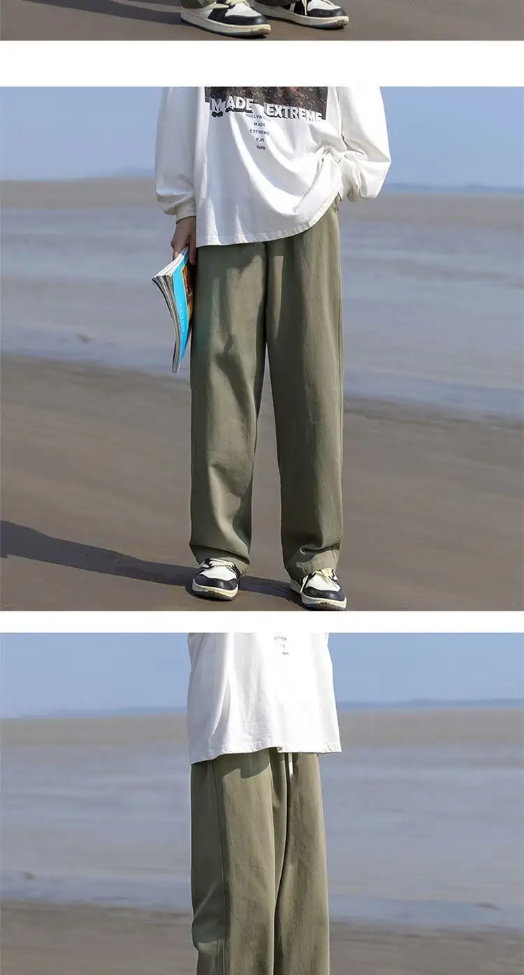 Men Loose Straight Pants Solid Color Autumn Casual Wear — feature 10