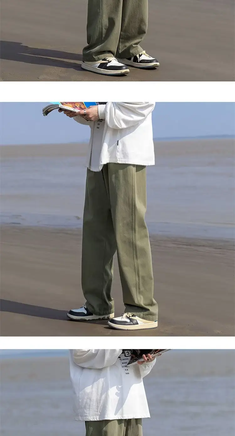 Men Loose Straight Pants Solid Color Autumn Casual Wear — feature 11