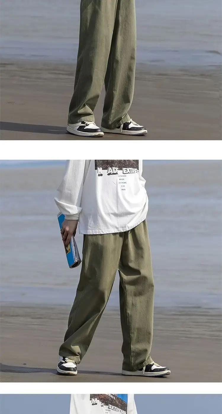 Men Loose Straight Pants Solid Color Autumn Casual Wear — feature 12