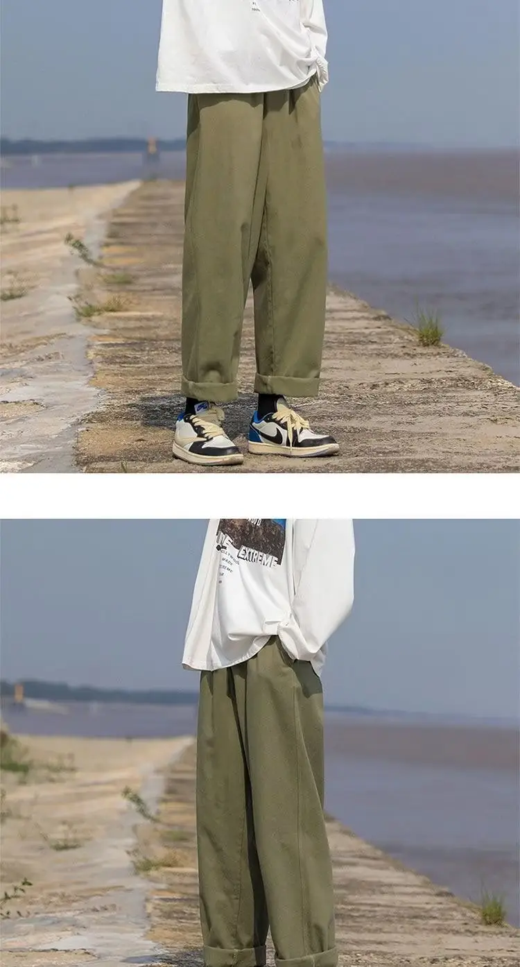 Men Loose Straight Pants Solid Color Autumn Casual Wear — feature 13
