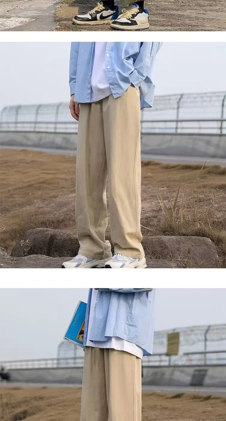 Men Loose Straight Pants Solid Color Autumn Casual Wear — feature 14