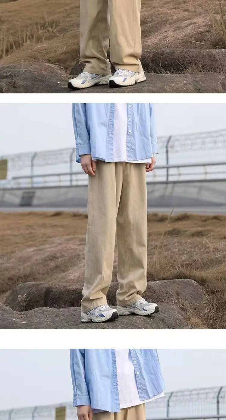 Men Loose Straight Pants Solid Color Autumn Casual Wear — feature 15
