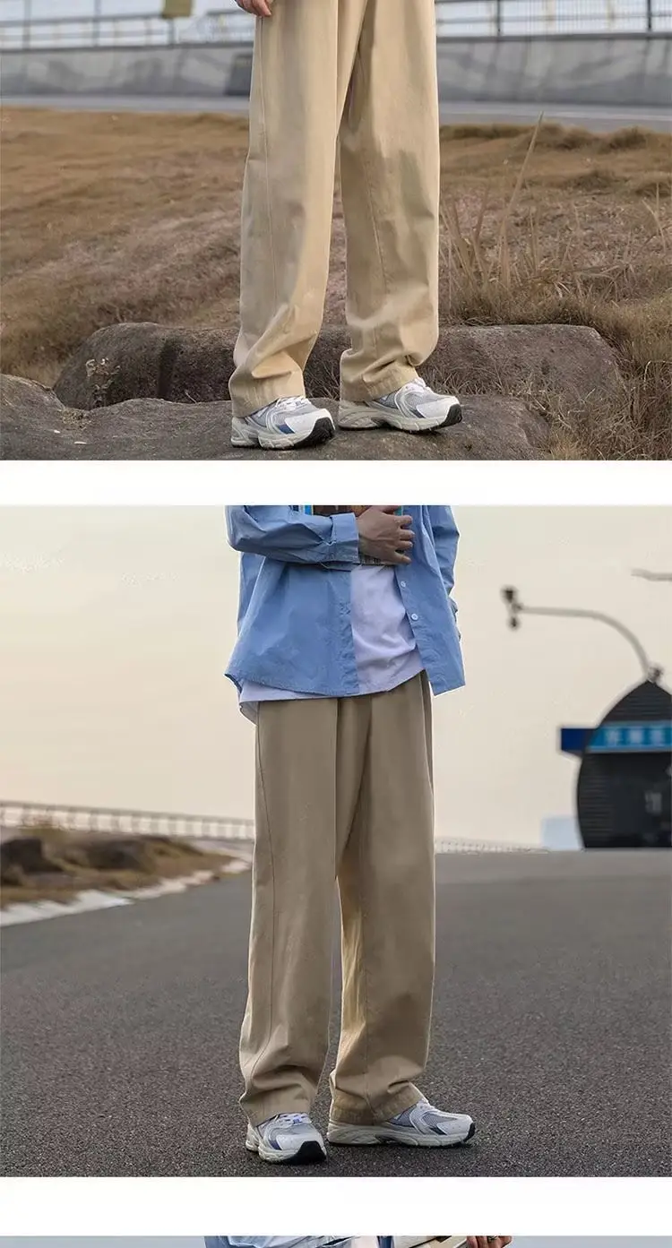 Men Loose Straight Pants Solid Color Autumn Casual Wear — feature 16