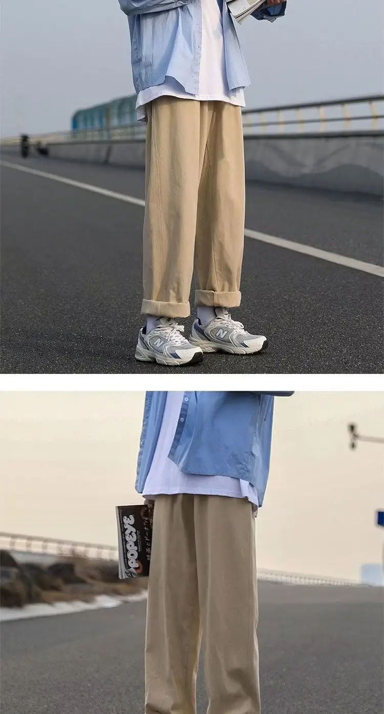Men Loose Straight Pants Solid Color Autumn Casual Wear — feature 17