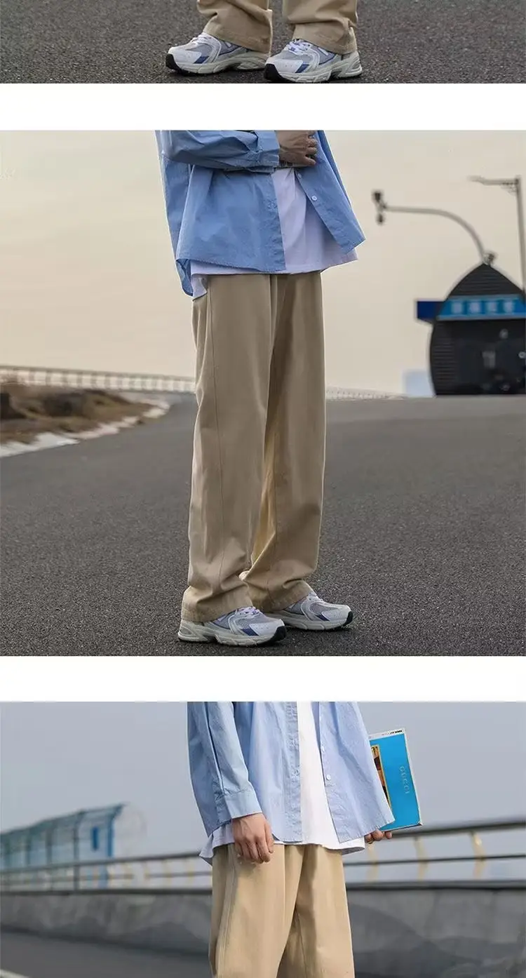 Men Loose Straight Pants Solid Color Autumn Casual Wear — feature 18