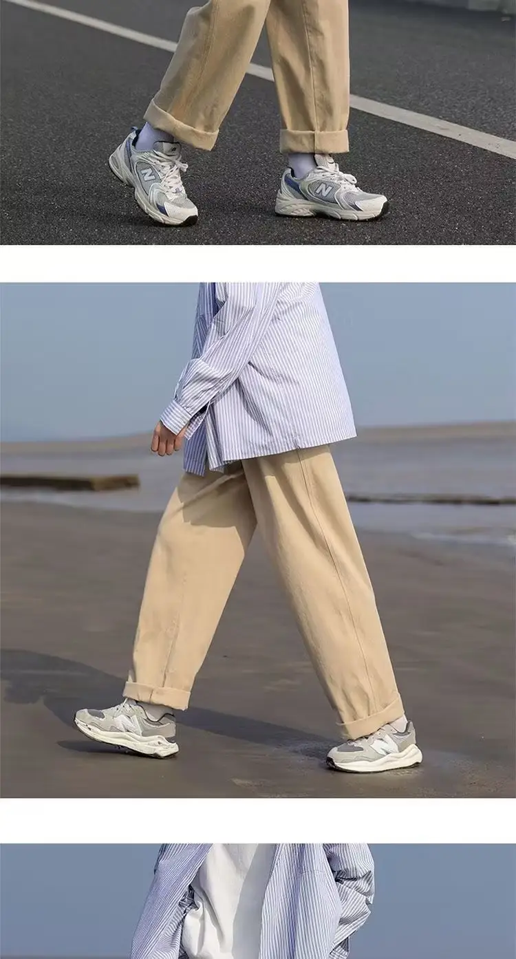 Men Loose Straight Pants Solid Color Autumn Casual Wear — feature 19