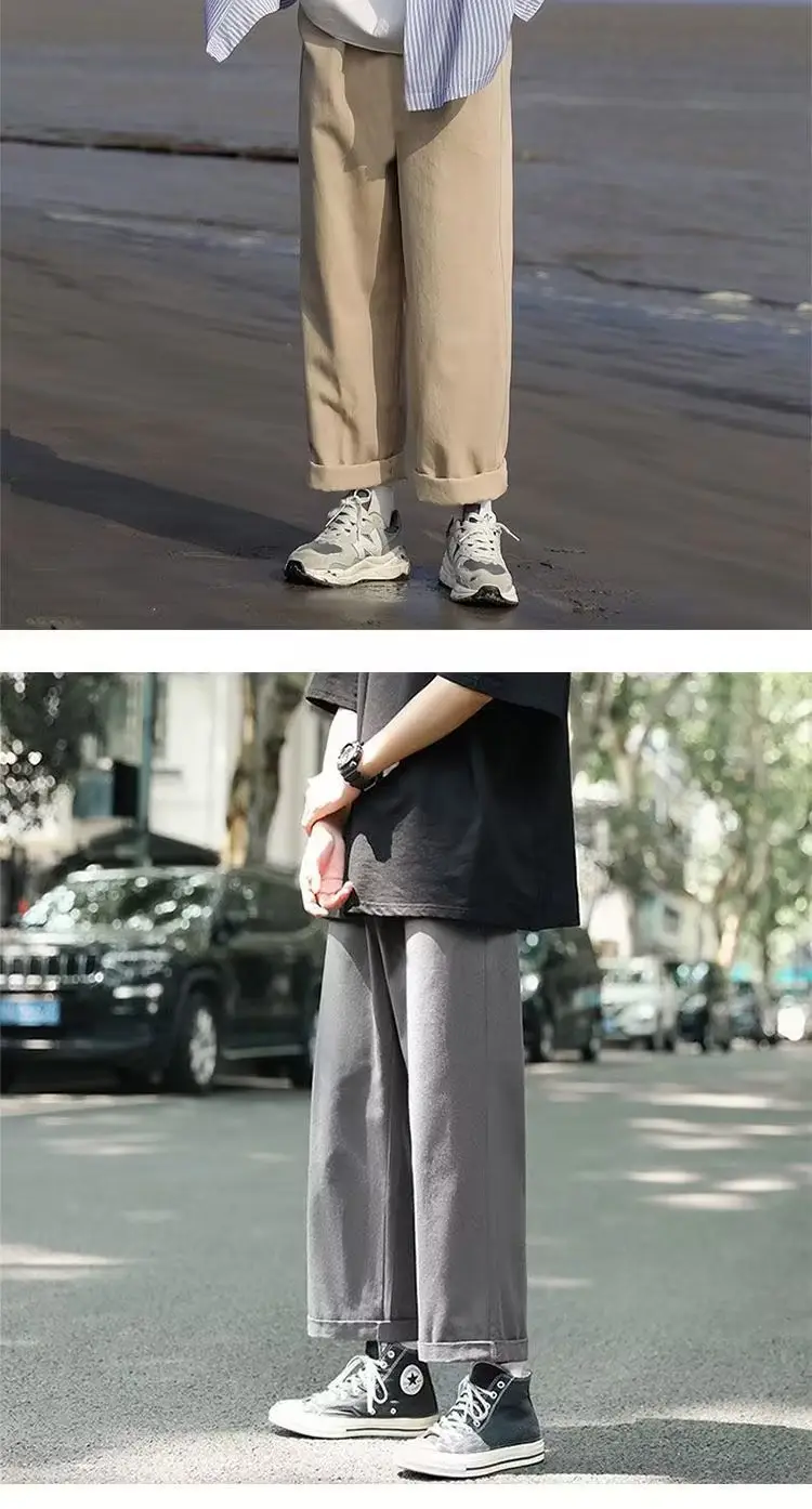 Men Loose Straight Pants Solid Color Autumn Casual Wear — feature 20