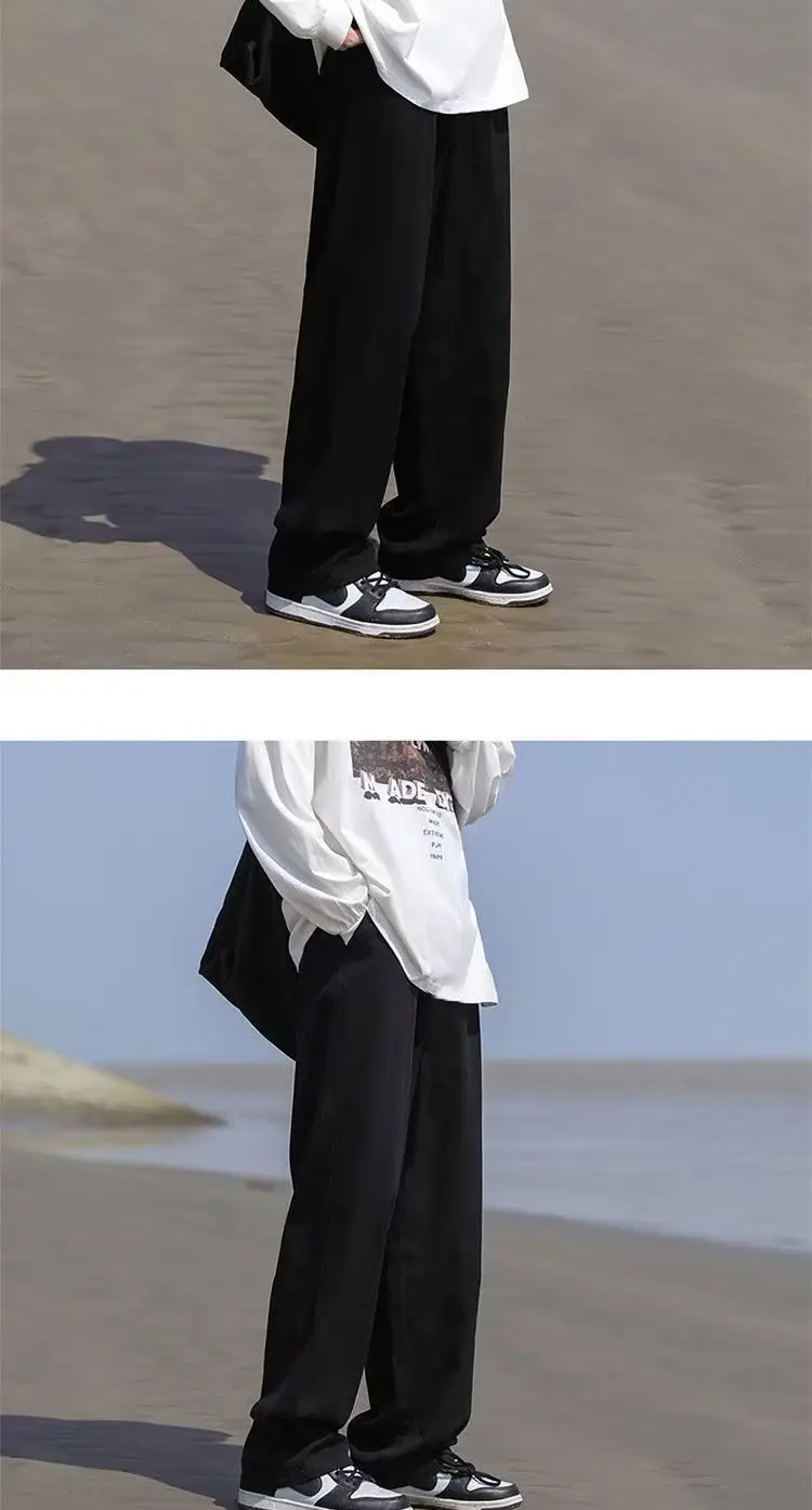 Men Loose Straight Pants Solid Color Autumn Casual Wear — feature 5