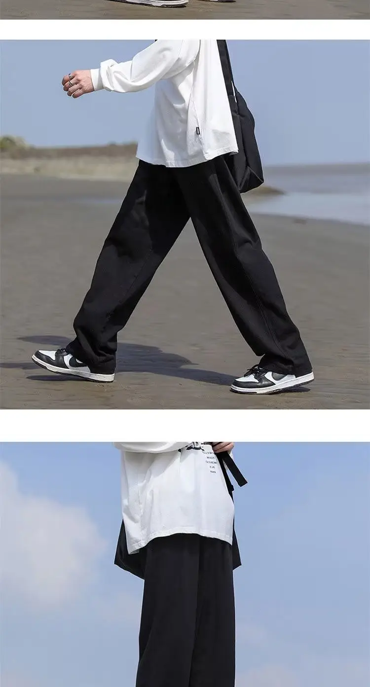 Men Loose Straight Pants Solid Color Autumn Casual Wear — feature 6