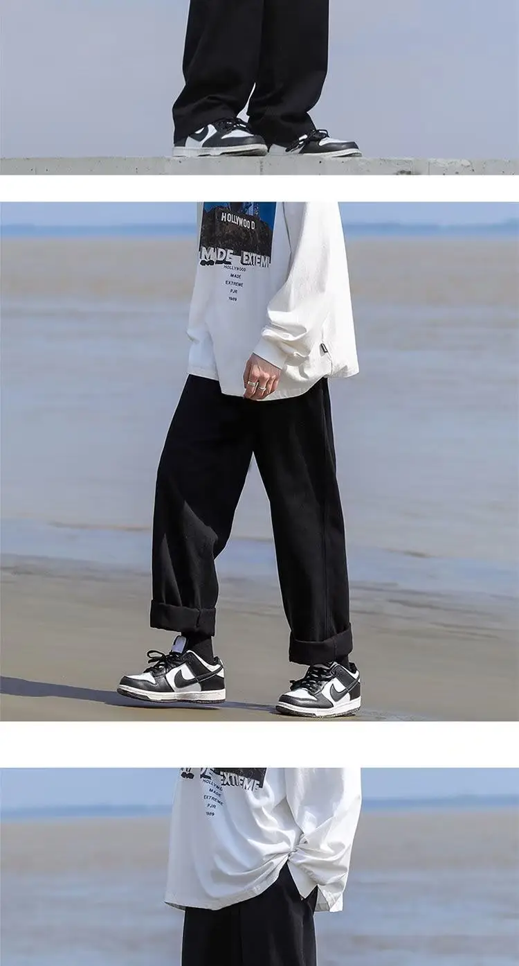 Men Loose Straight Pants Solid Color Autumn Casual Wear — feature 7