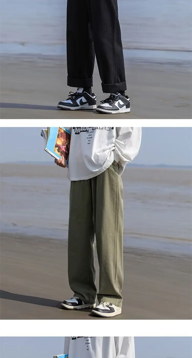 Men Loose Straight Pants Solid Color Autumn Casual Wear — feature 8