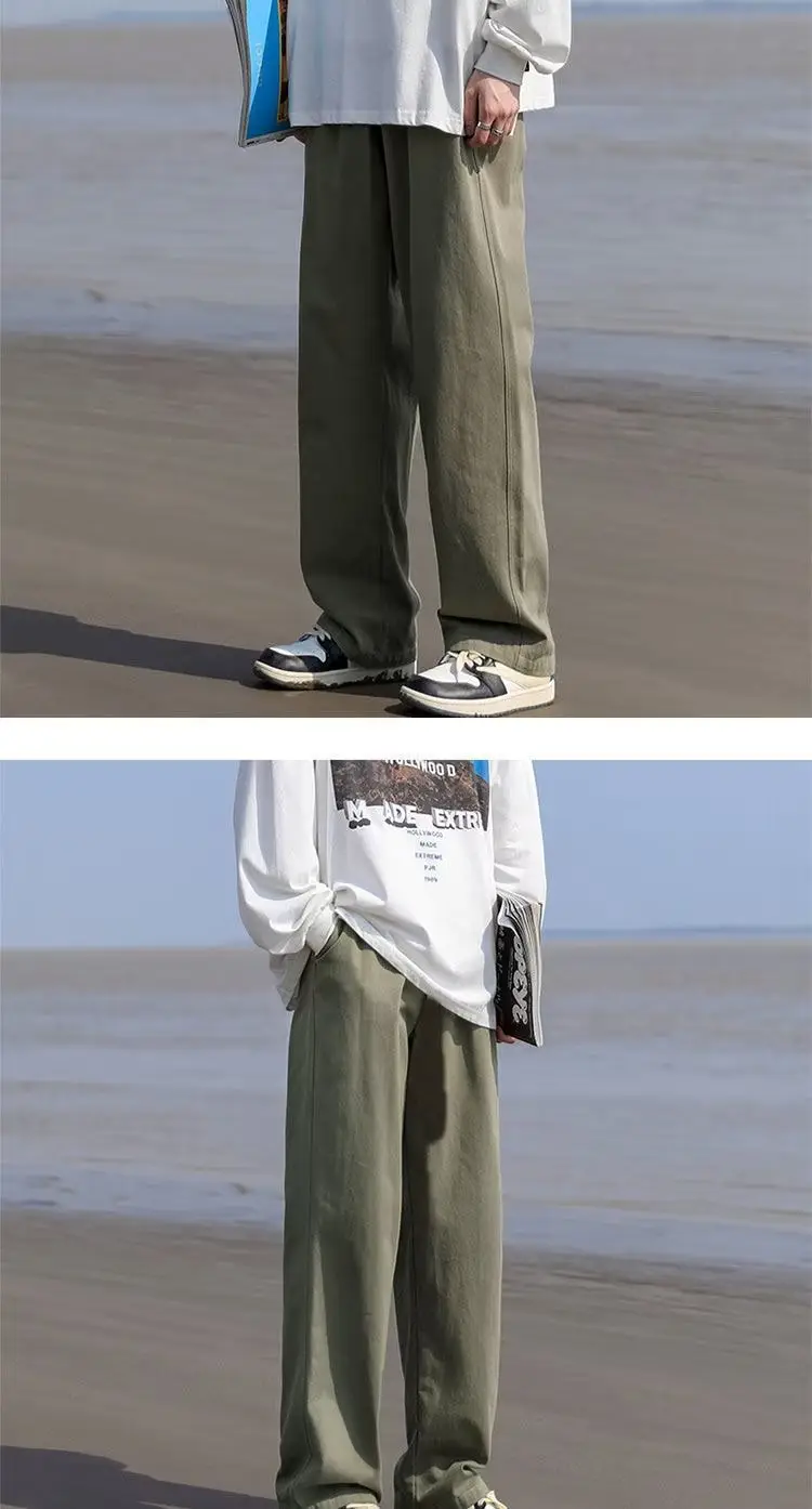 Men Loose Straight Pants Solid Color Autumn Casual Wear — feature 9