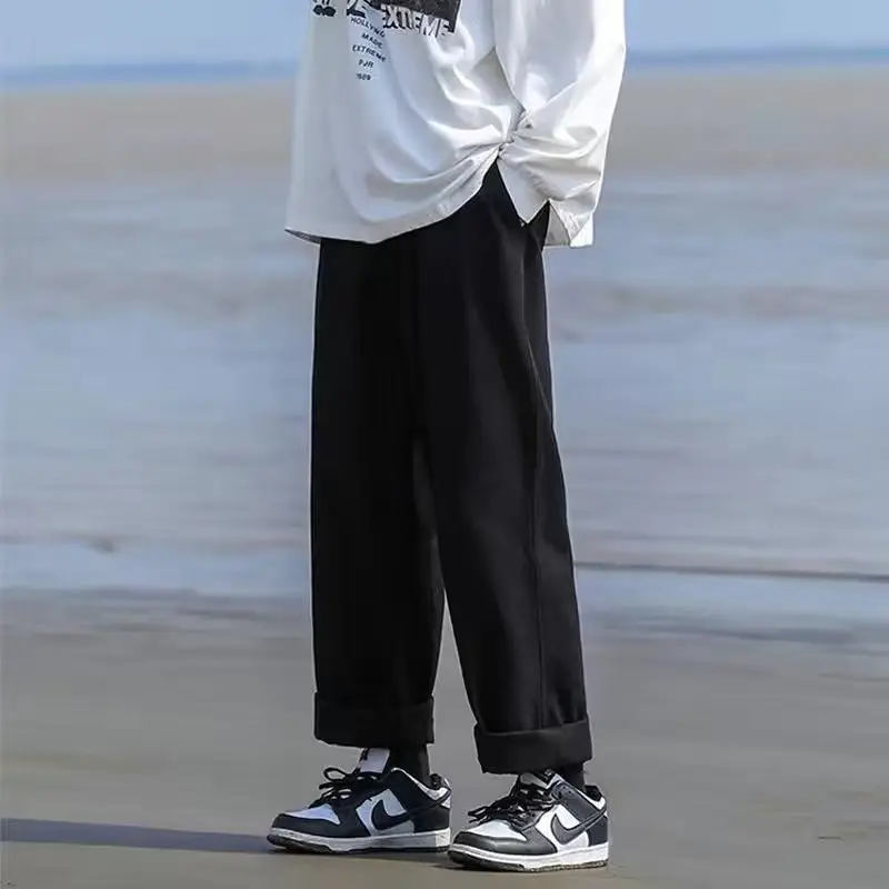 Men Loose Straight Pants Solid Color Autumn Casual Wear - Image 2