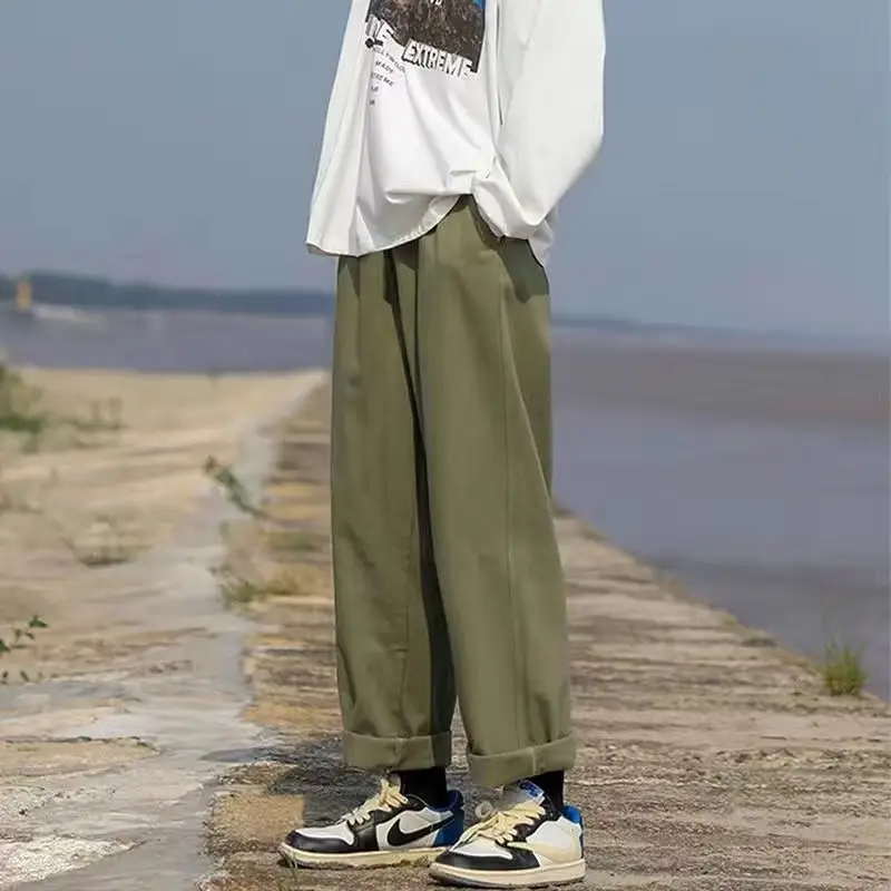 Men Loose Straight Pants Solid Color Autumn Casual Wear - Image 3