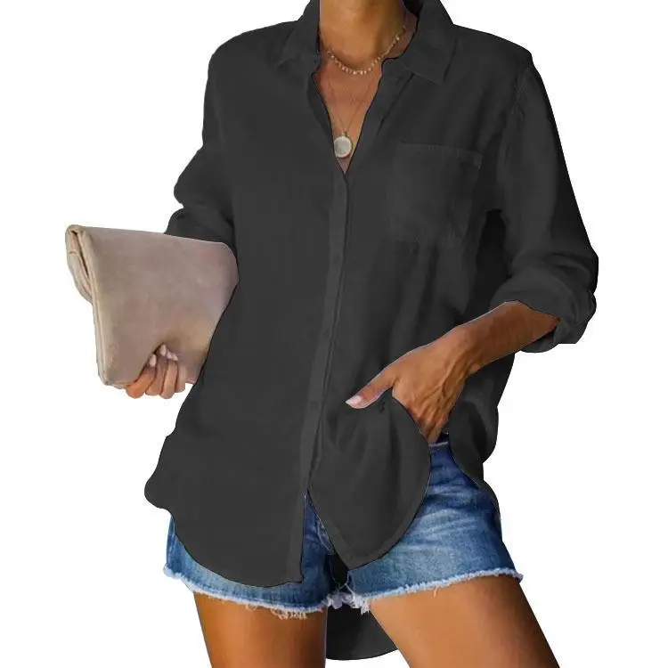 Women's Black Button Down Shirt Large Casual Loose Fit - Image 3