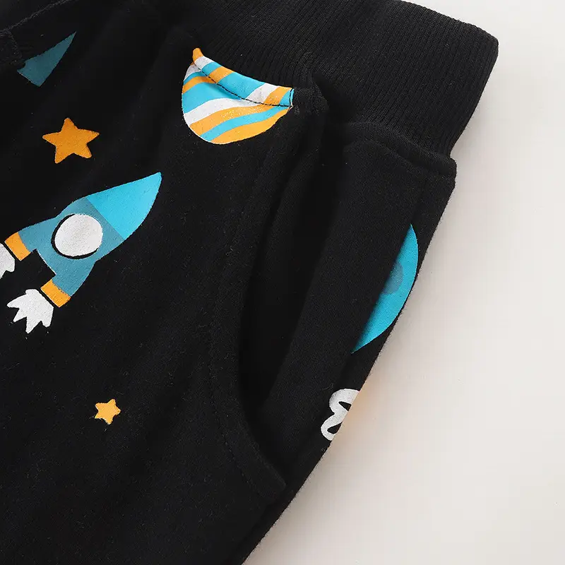 Kids Space Print Cotton Pants Black Boys Spring Autumn - Image 5