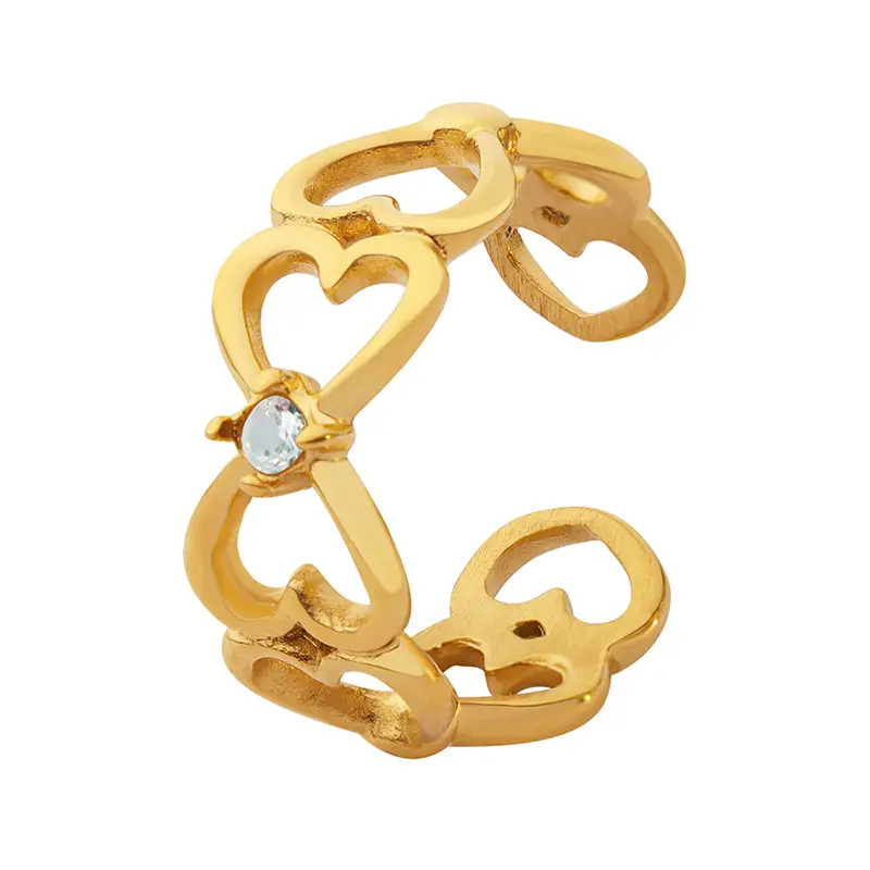 Gold Bow Inlaid Zircon Heart Ring - Image 6