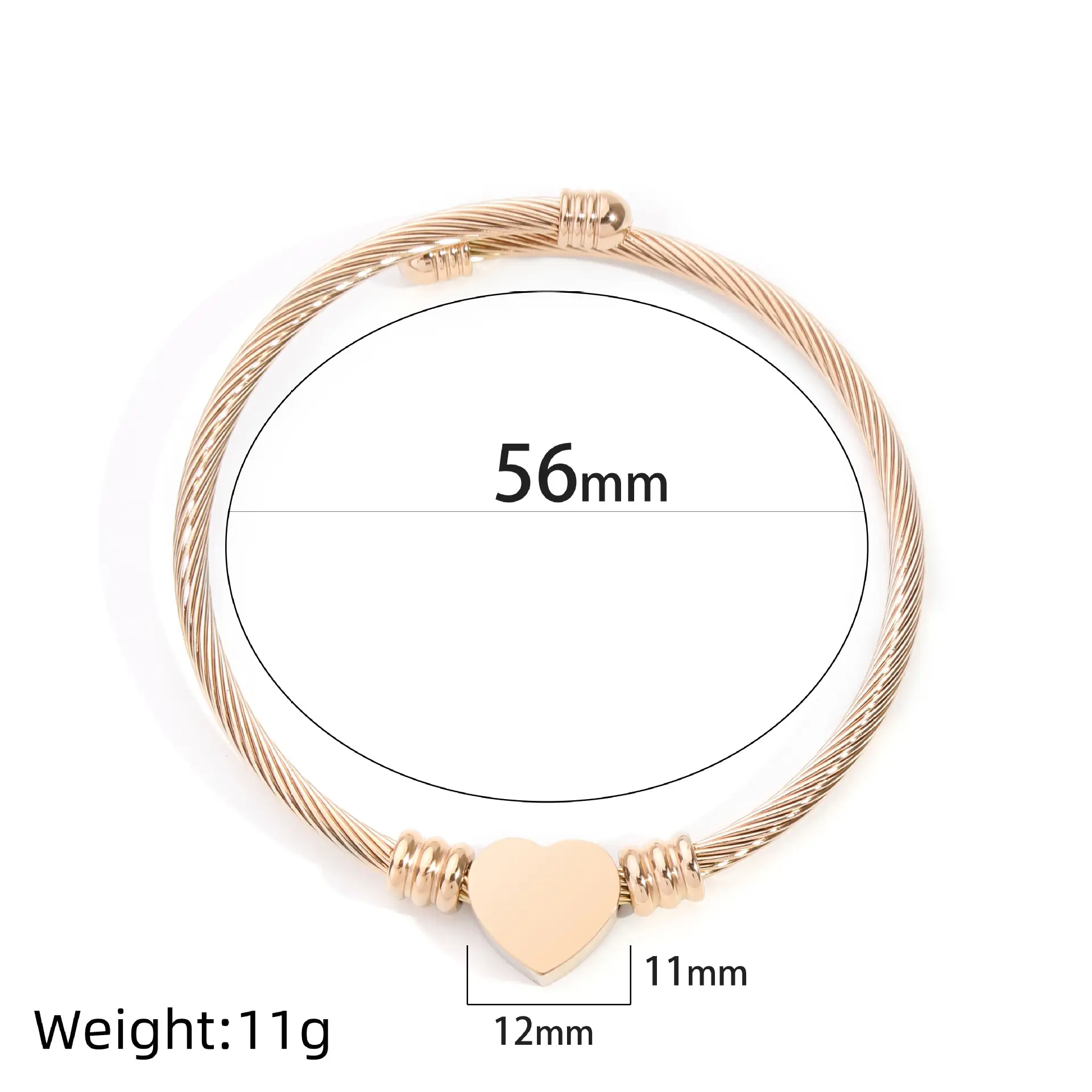 Peach Heart Wire Braided Bracelet 56mm - Image 3