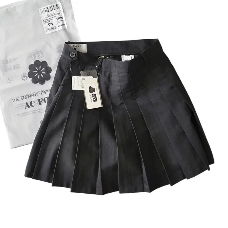 Black Pleated High Waist Skirt Suit for Women