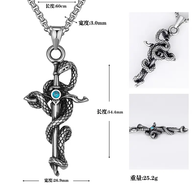 Titanium Steel Snake Pendant Necklace for Men - Image 3