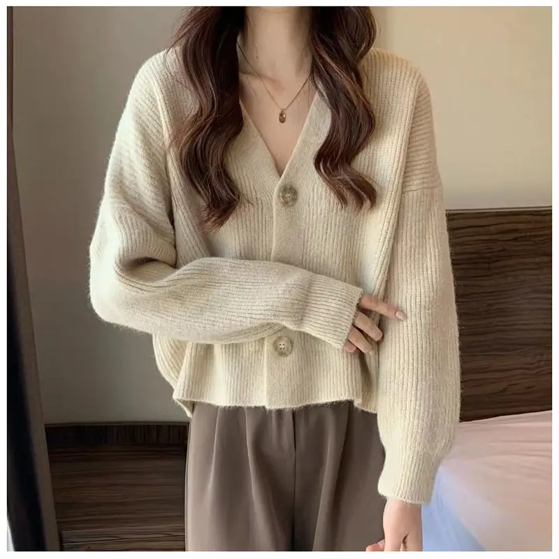 Women Blue Knitted V-Neck Cardigan 2025 - Image 7