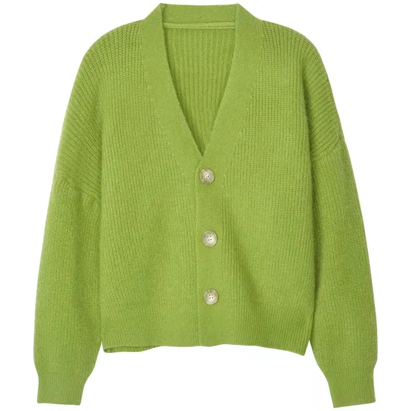 Women Blue Knitted V-Neck Cardigan 2025 - Image 8