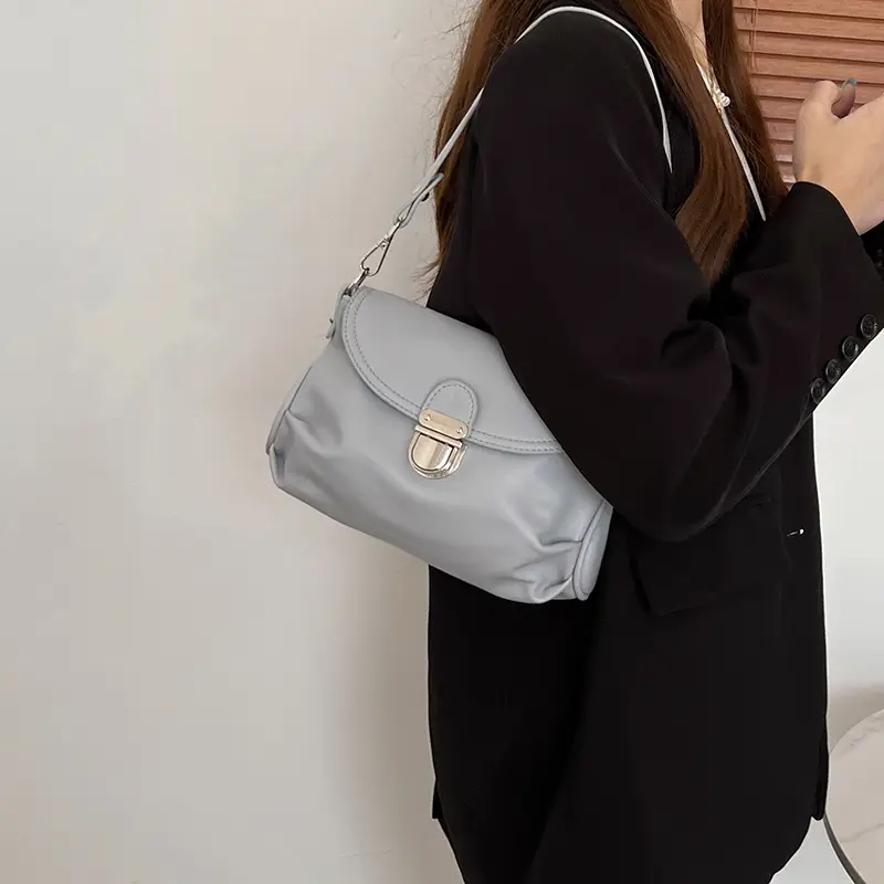 2025 French Design Armpit Bag Soft Leather Grey