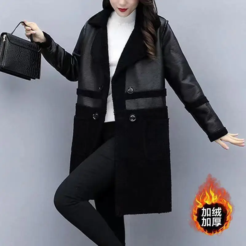 Women's Windbreaker Jacket Brown Fleece Double-Sided Mid-Length — feature 2