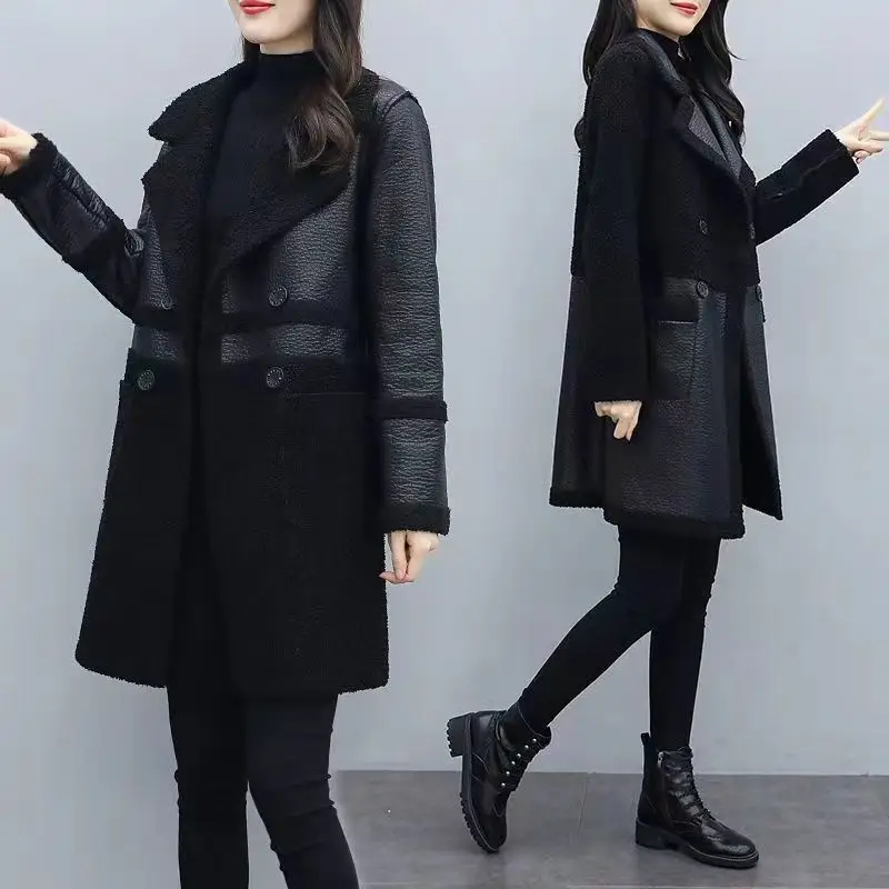 Women's Windbreaker Jacket Brown Fleece Double-Sided Mid-Length — feature 4