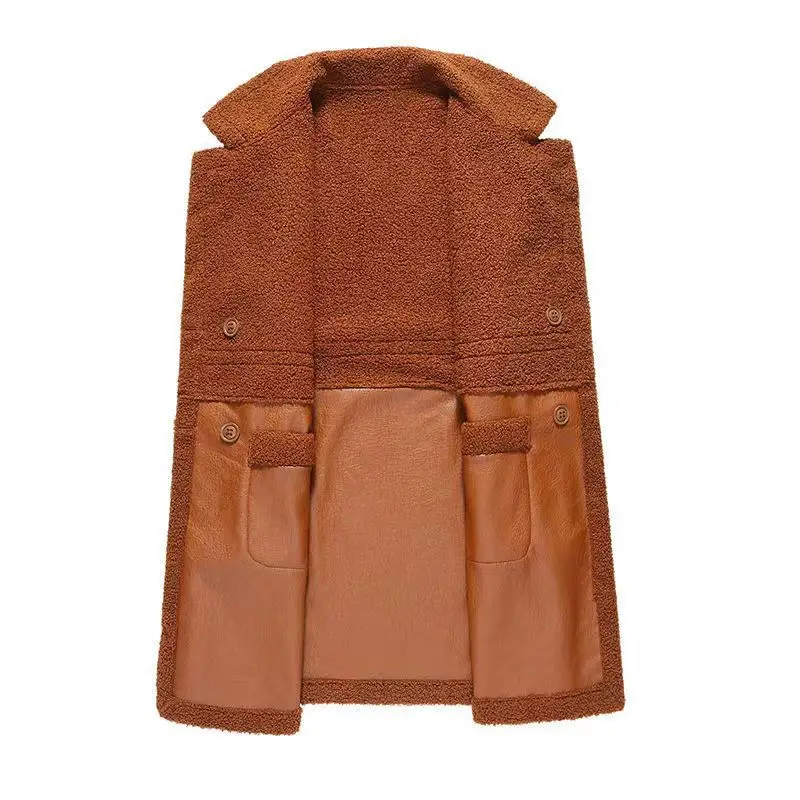 Women's Windbreaker Jacket Brown Fleece Double-Sided Mid-Length - Image 6
