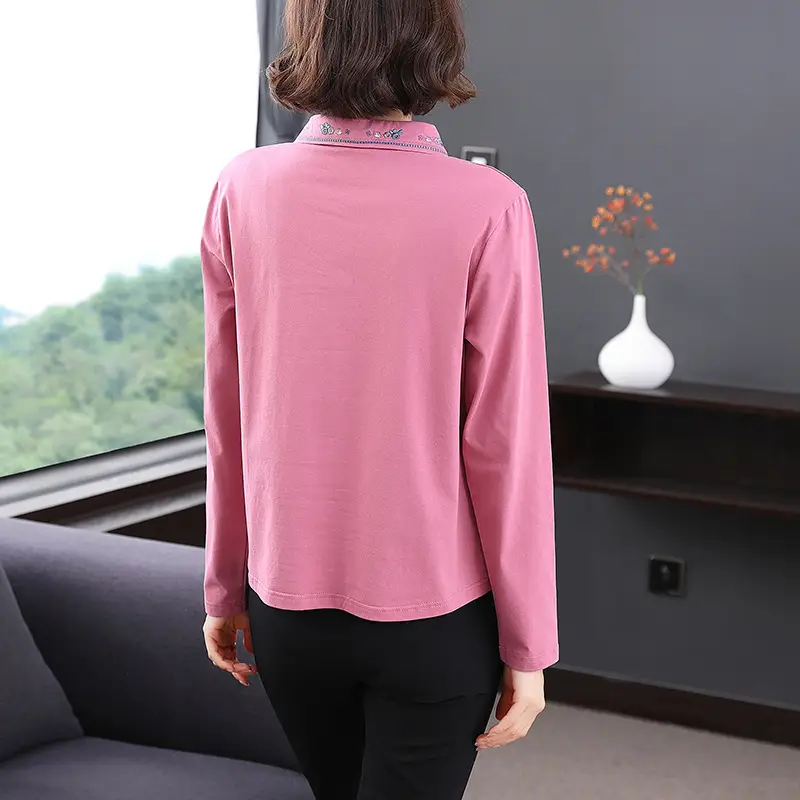 Women's Pink Polo Collar Long Sleeve Top Autumn 2022 - Image 3