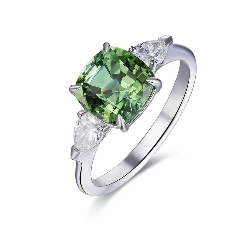 Elegant Green Tourmaline Square Diamond Ring with Diamonds - Image 5