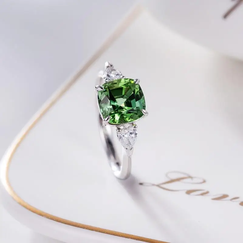 Elegant Green Tourmaline Square Diamond Ring with Diamonds — feature 1