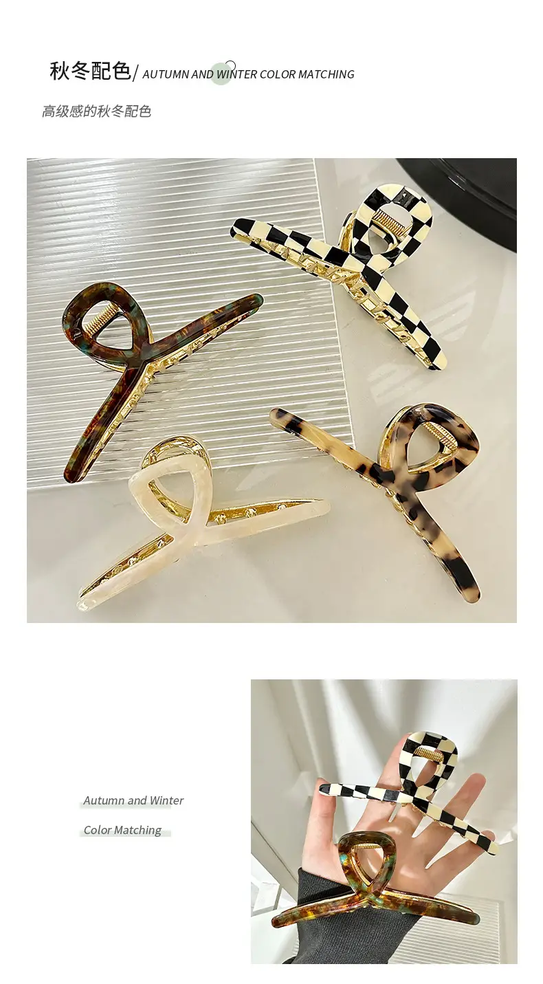 Shark Clip Autumn Winter Real Acetate Korean Marble Pattern — feature 11