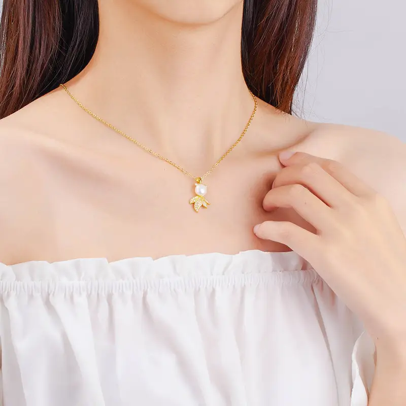 Women's Pearl Goldfish Pendant Necklace with 18K Gold Plating - Image 2