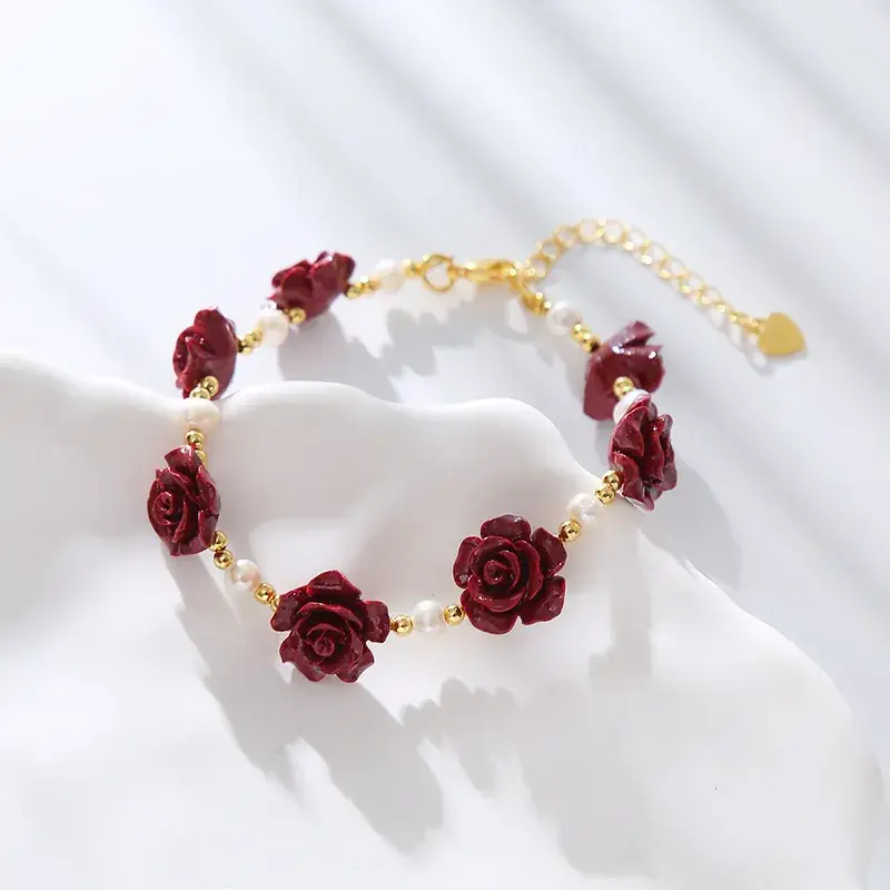 Women's Rose Flower Adjustable Bracelet Imperial Purple Gold Plated - Image 4