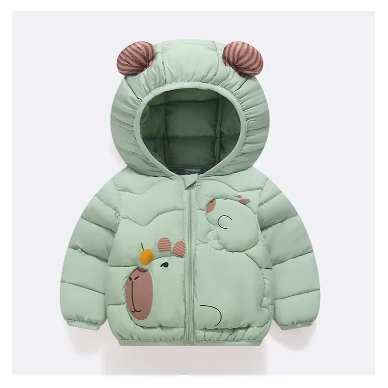 Kids Cute Bear Hooded Puffer Jacket Beige - Image 7