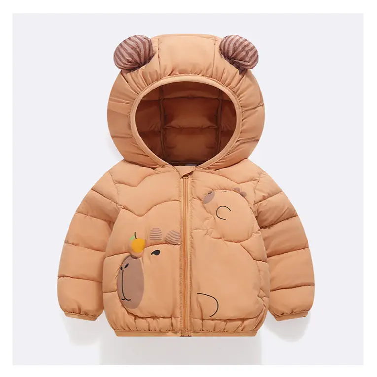 Kids Cute Bear Hooded Puffer Jacket Beige - Image 8