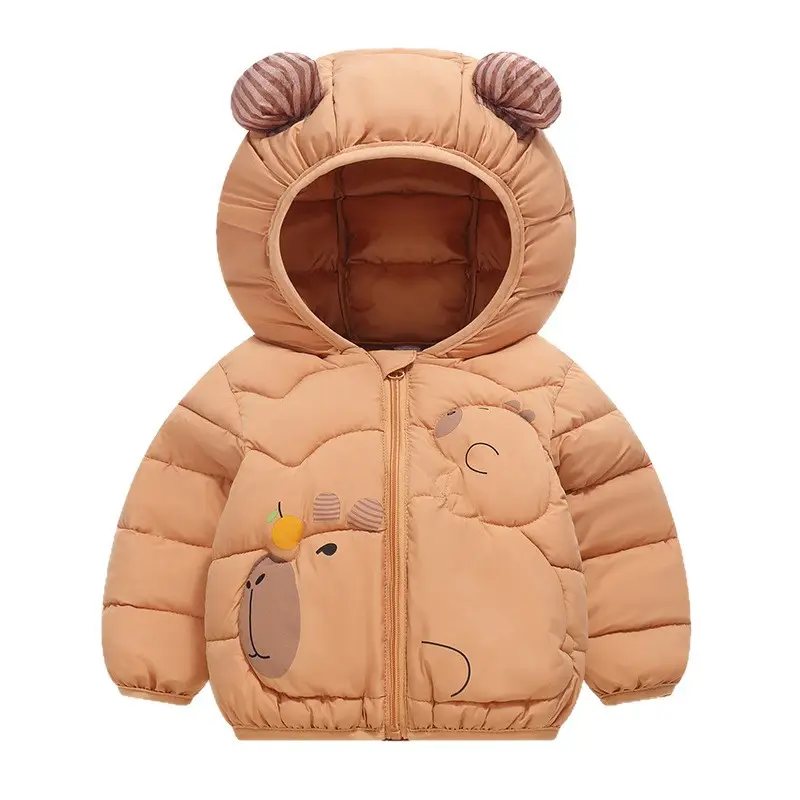 Kids Cute Bear Hooded Puffer Jacket Beige - Image 10