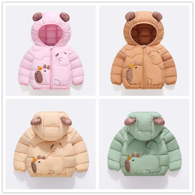 Kids Cute Bear Hooded Puffer Jacket Beige — feature 1