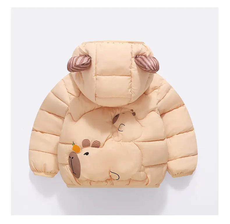 Kids Cute Bear Hooded Puffer Jacket Beige — feature 11