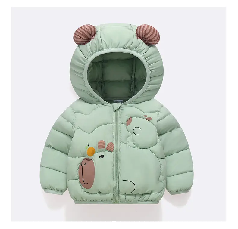 Kids Cute Bear Hooded Puffer Jacket Beige - Image 4